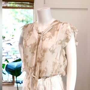 Calvin Klein Women's Printed Cap-Sleeve Tie-Neck Top Size Large Size L